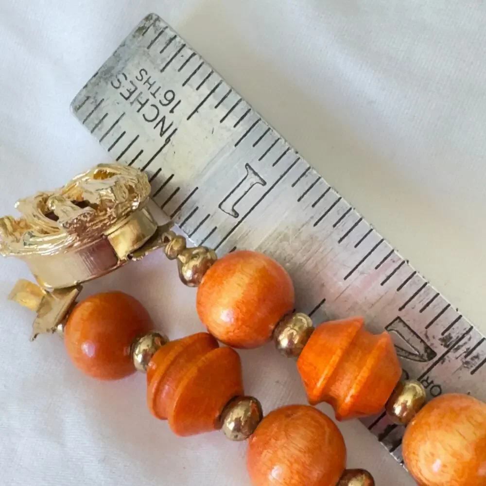 Vintage Mode-Art Signed Orange Bead Costume Necklace & Earrings Arthur Pepper